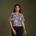 Blue Lime Green Sanganeri Block Print Cotton Crop Top