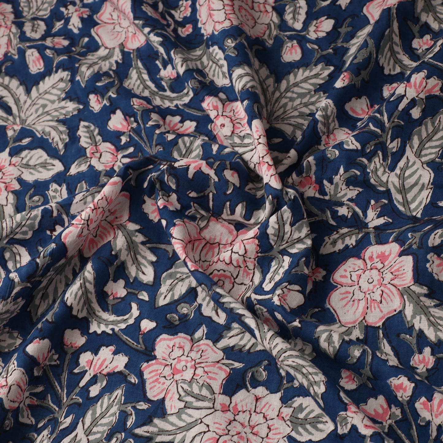 Blue - sanganeri cotton fabric 02 - handcrafted