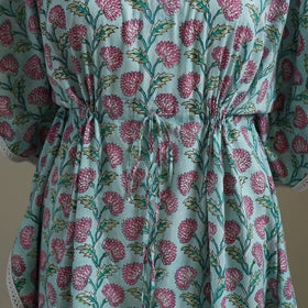 Blue Sanganeri Block Print Cotton Kaftan (Medium) 