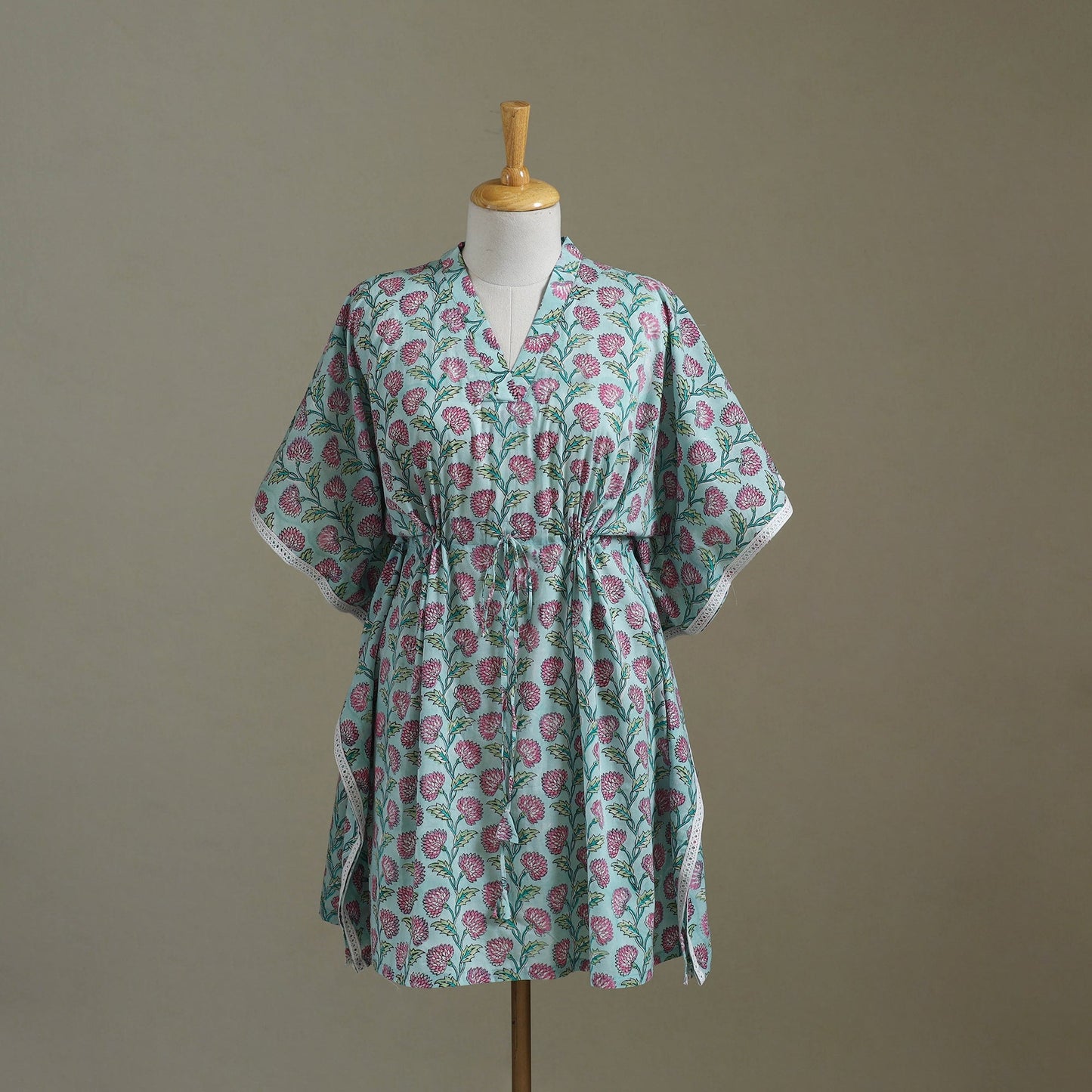 Blue Sanganeri Block Print Cotton Kaftan (Medium) 