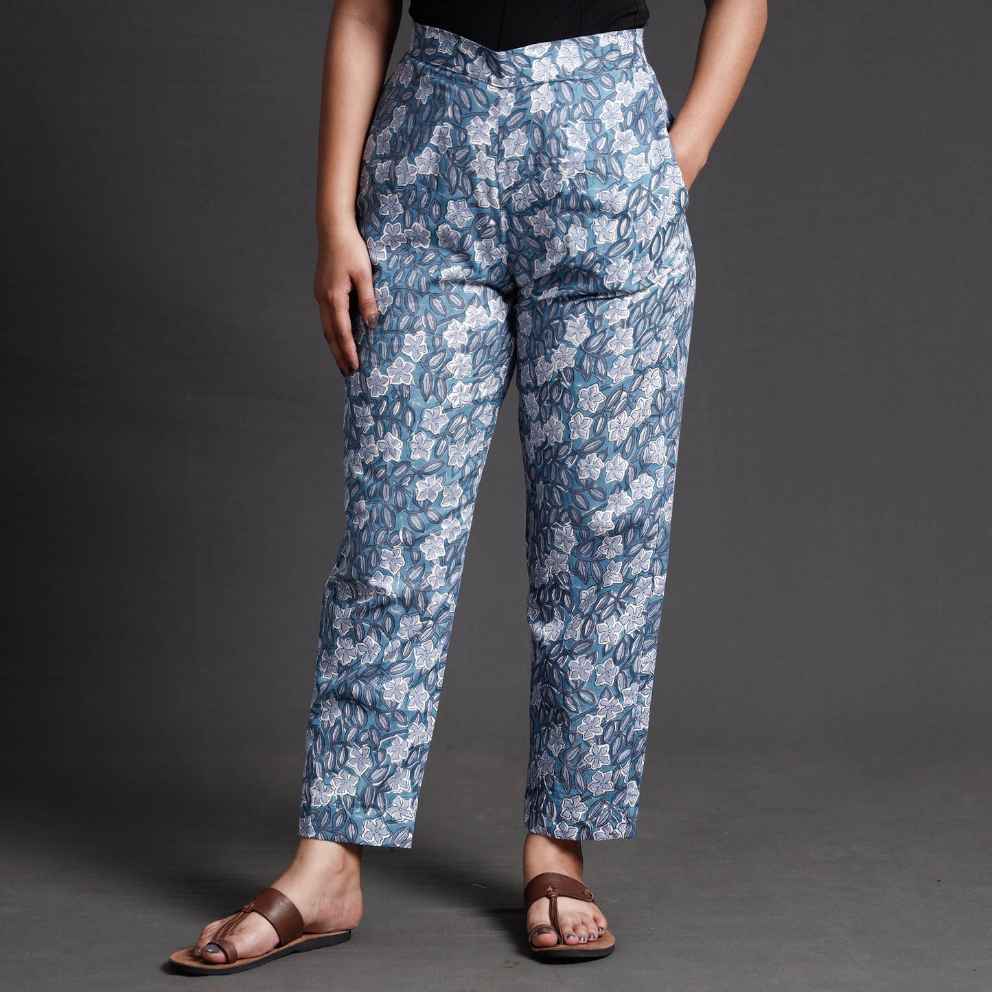 Blue  Sanganeri Block Printed Cotton Elasticated Palazzo