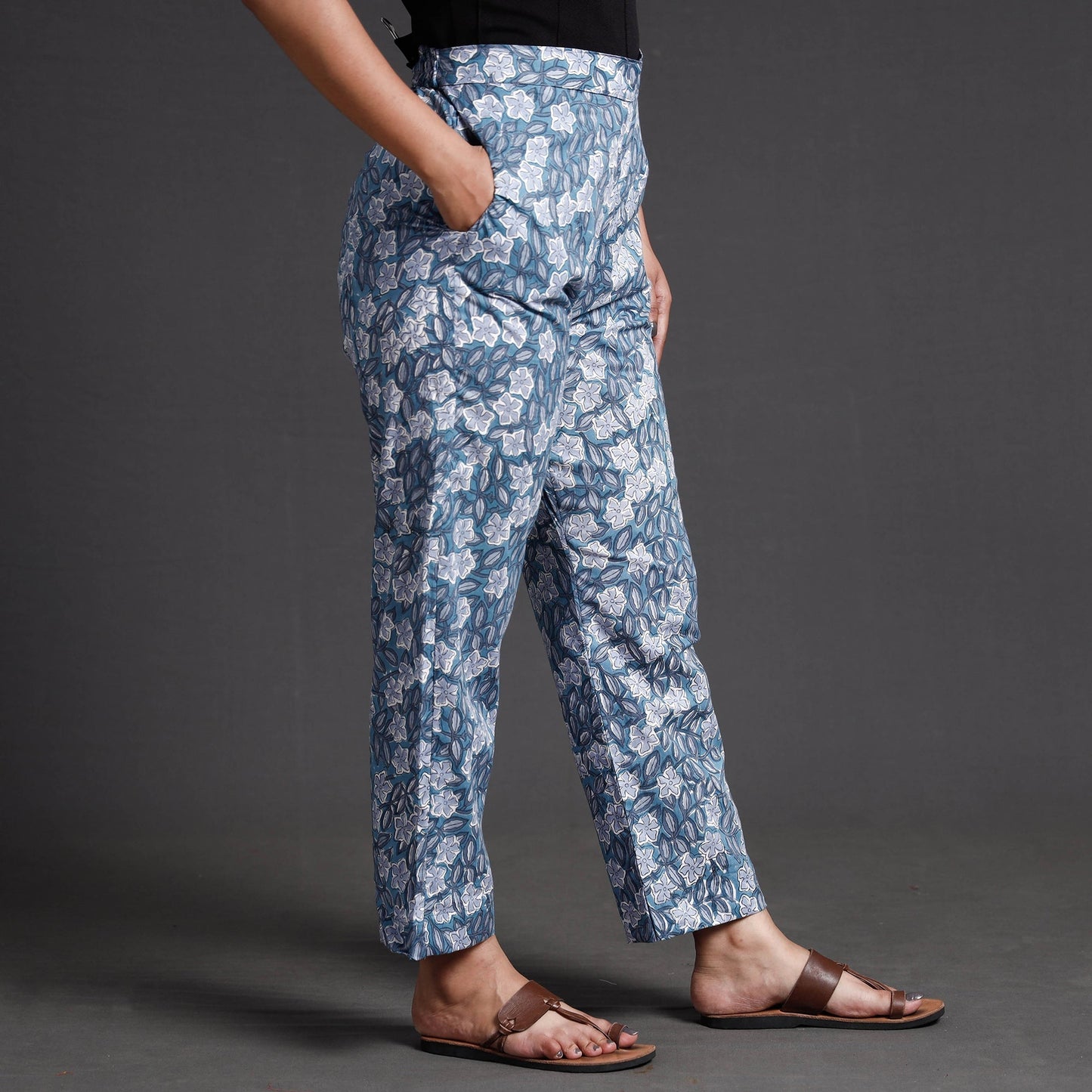 Blue  Sanganeri Block Printed Cotton Elasticated Palazzo