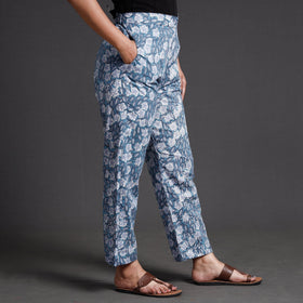 Blue  Sanganeri Block Printed Cotton Elasticated Palazzo