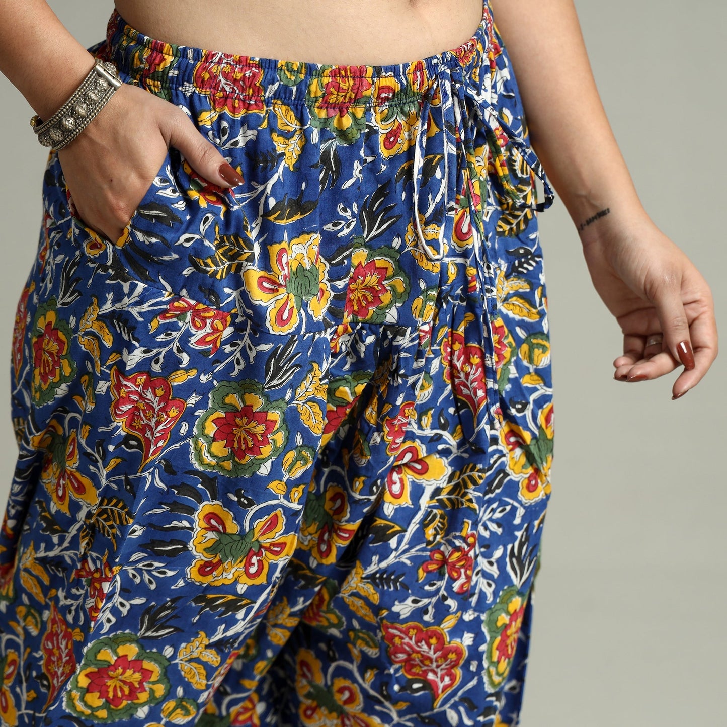 Blue - Sanganeri Block Printed Cotton Elasticated Salwar 03