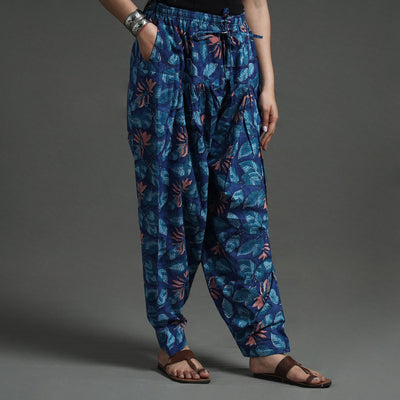Blue - sanganeri block printed cotton elasticated salwar