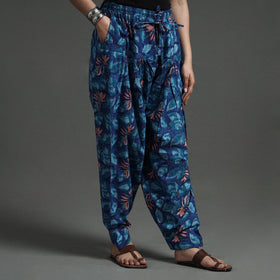 Blue - sanganeri block printed cotton elasticated salwar