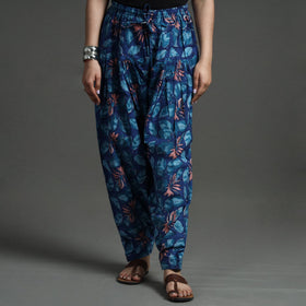 Blue - sanganeri block printed cotton elasticated salwar
