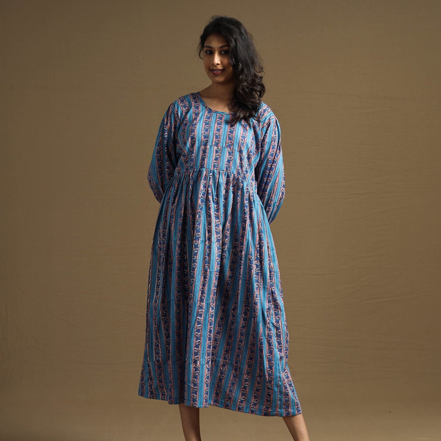 Buy Sanganeri Block Printed Cotton Flared Dress Online at iTokri.com