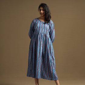 Buy Sanganeri Block Printed Cotton Flared Dress Online at iTokri.com