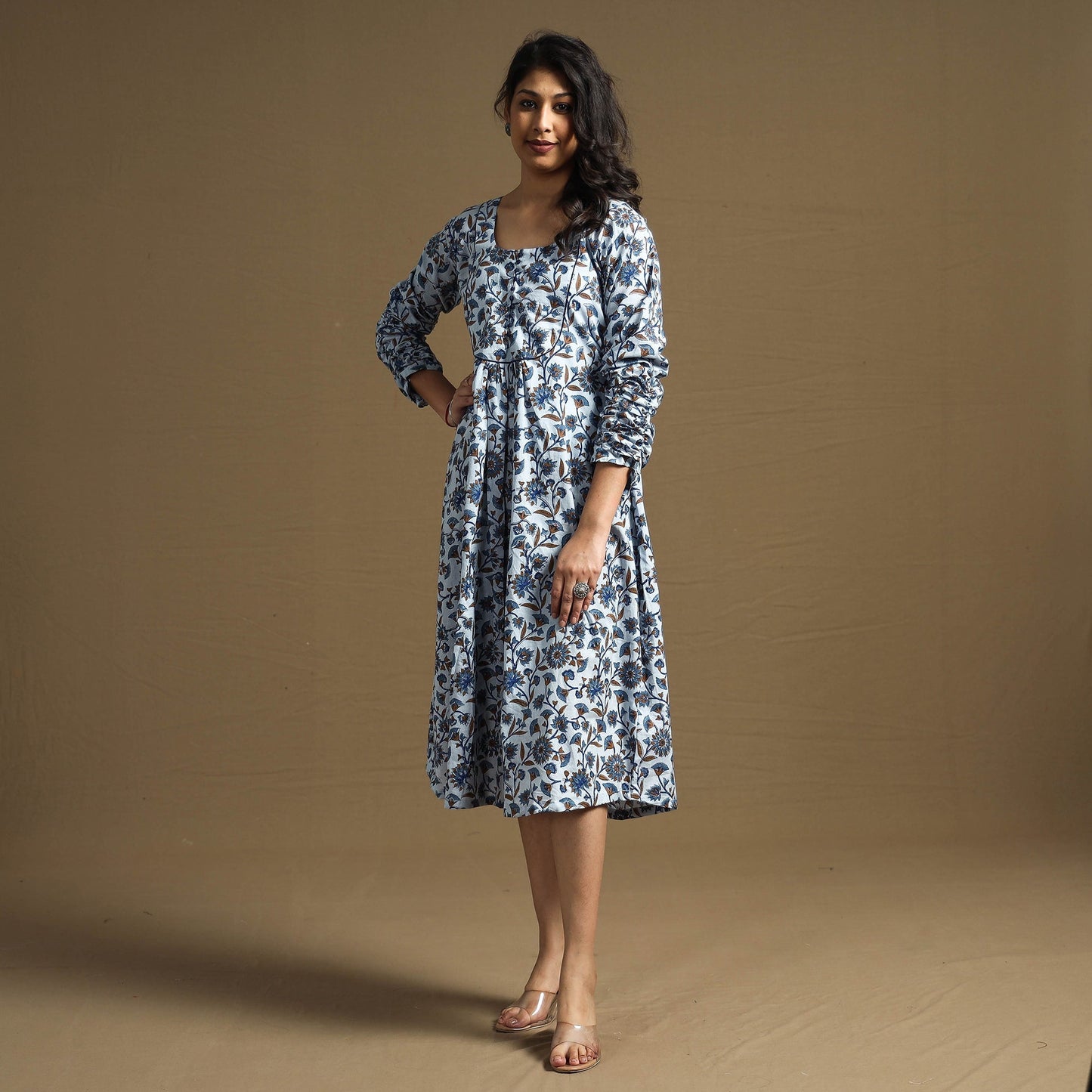 Buy Sanganeri Block Printed Cotton Flared Dress Online at iTokri.com