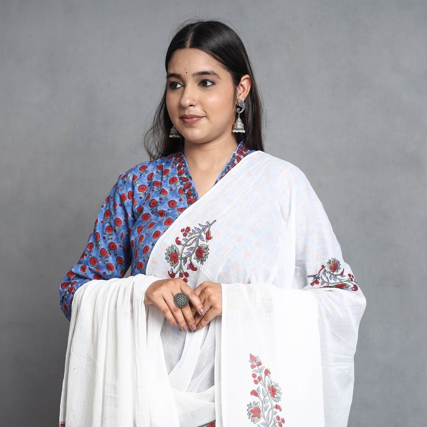  Sanganeri Block Printed Cotton Kurta with Palazzo & Dupatta Set 