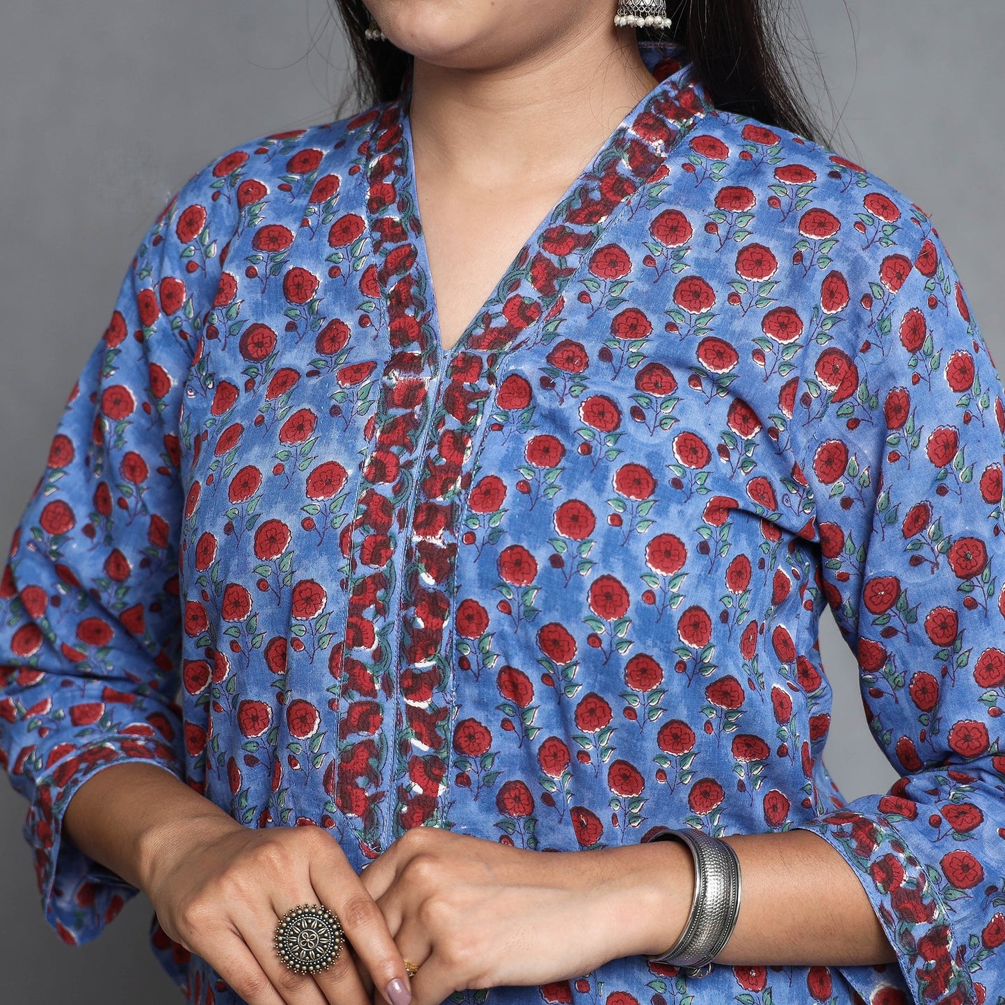  Sanganeri Block Printed Cotton Kurta with Palazzo & Dupatta Set 