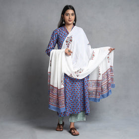  Sanganeri Block Printed Cotton Kurta with Palazzo & Dupatta Set 