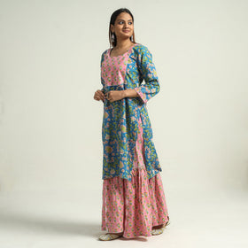 Buy Sanganeri Block Printed Cotton Kurta with Sharara Set Online at iTokri.com