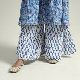 Blue - sanganeri block printed cotton kurta with sharara