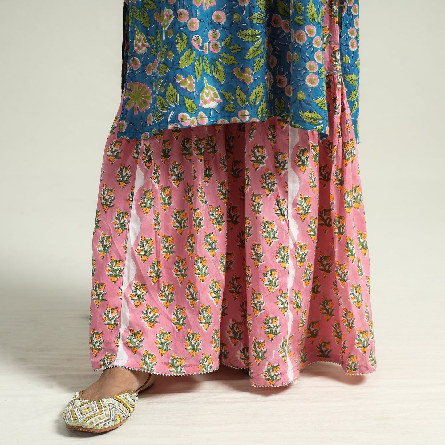 Buy Sanganeri Block Printed Cotton Kurta with Sharara Set Online at iTokri.com