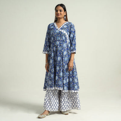 Buy Sanganeri Block Printed Cotton Kurta with Sharara Set Online at iTokri.com