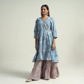 Sanganeri block printed cotton kurta with sharara set
