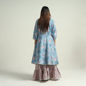 Sanganeri block printed cotton kurta with sharara set