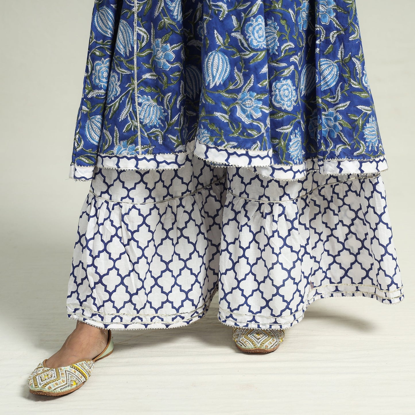 Buy Sanganeri Block Printed Cotton Kurta with Sharara Set Online at iTokri.com