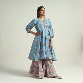 Sanganeri block printed cotton kurta with sharara set