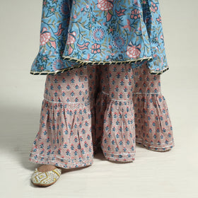 Sanganeri block printed cotton kurta with sharara set