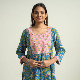 Buy Sanganeri Block Printed Cotton Kurta with Sharara Set Online at iTokri.com