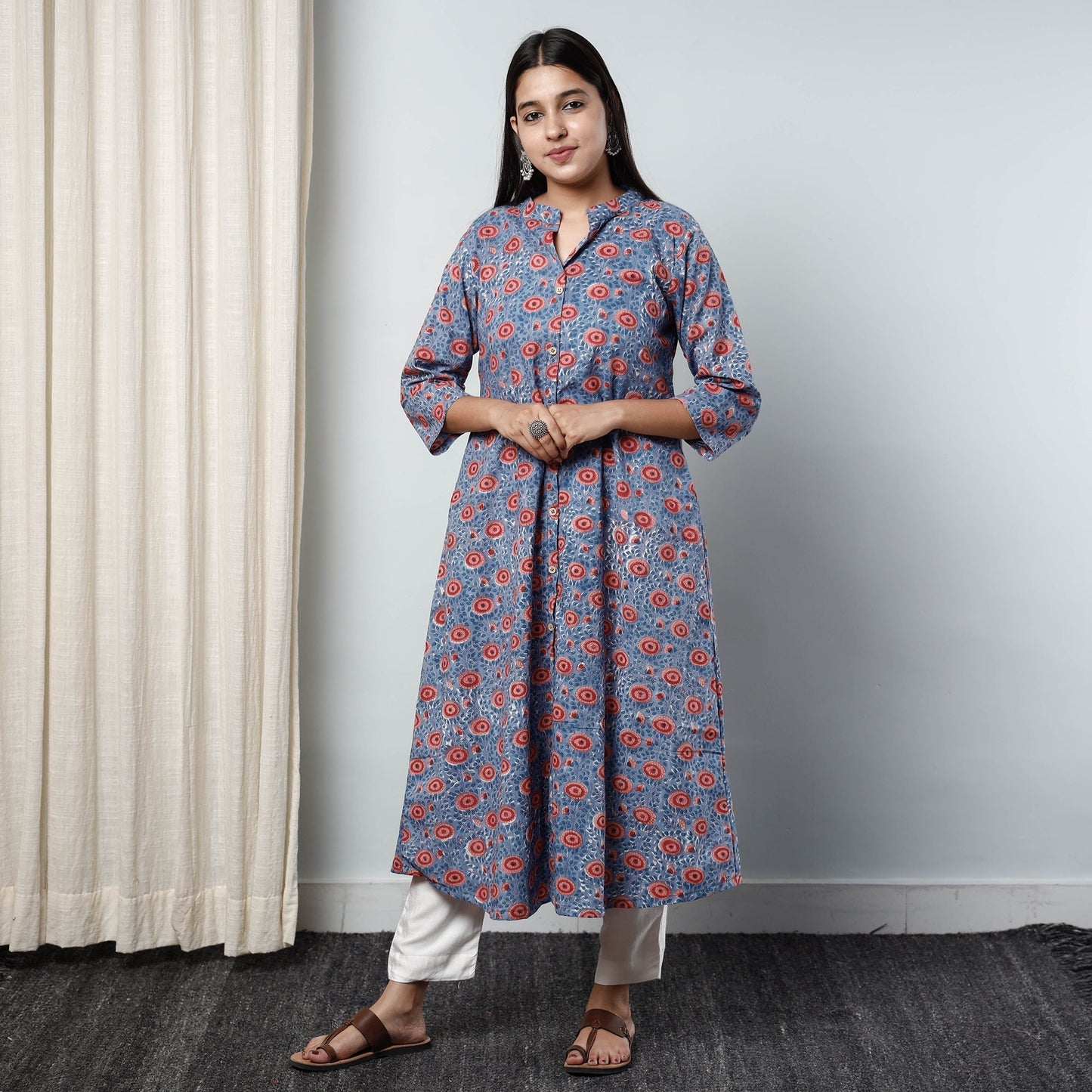 Buy Sanganeri Block Printed Cotton Long Kurta Online l iTokri.com