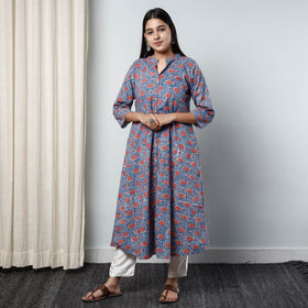 Buy Sanganeri Block Printed Cotton Long Kurta Online l iTokri.com