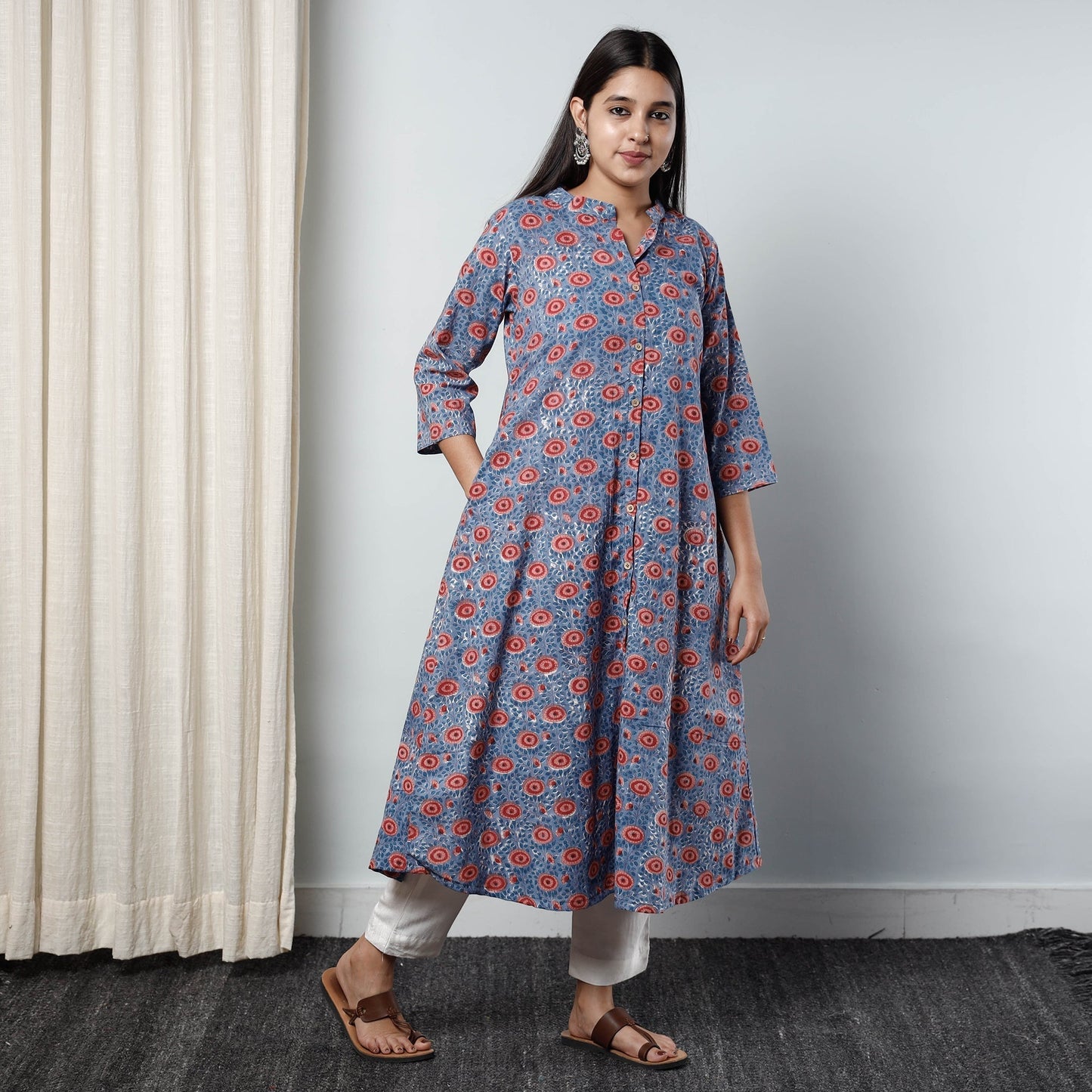 Buy Sanganeri Block Printed Cotton Long Kurta Online l iTokri.com