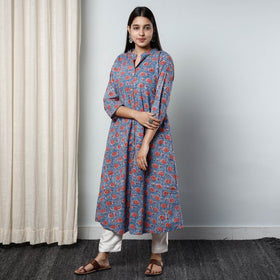 Buy Sanganeri Block Printed Cotton Long Kurta Online l iTokri.com