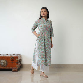 Buy Blue Sanganeri Block Printed Cotton Long Kurta Online