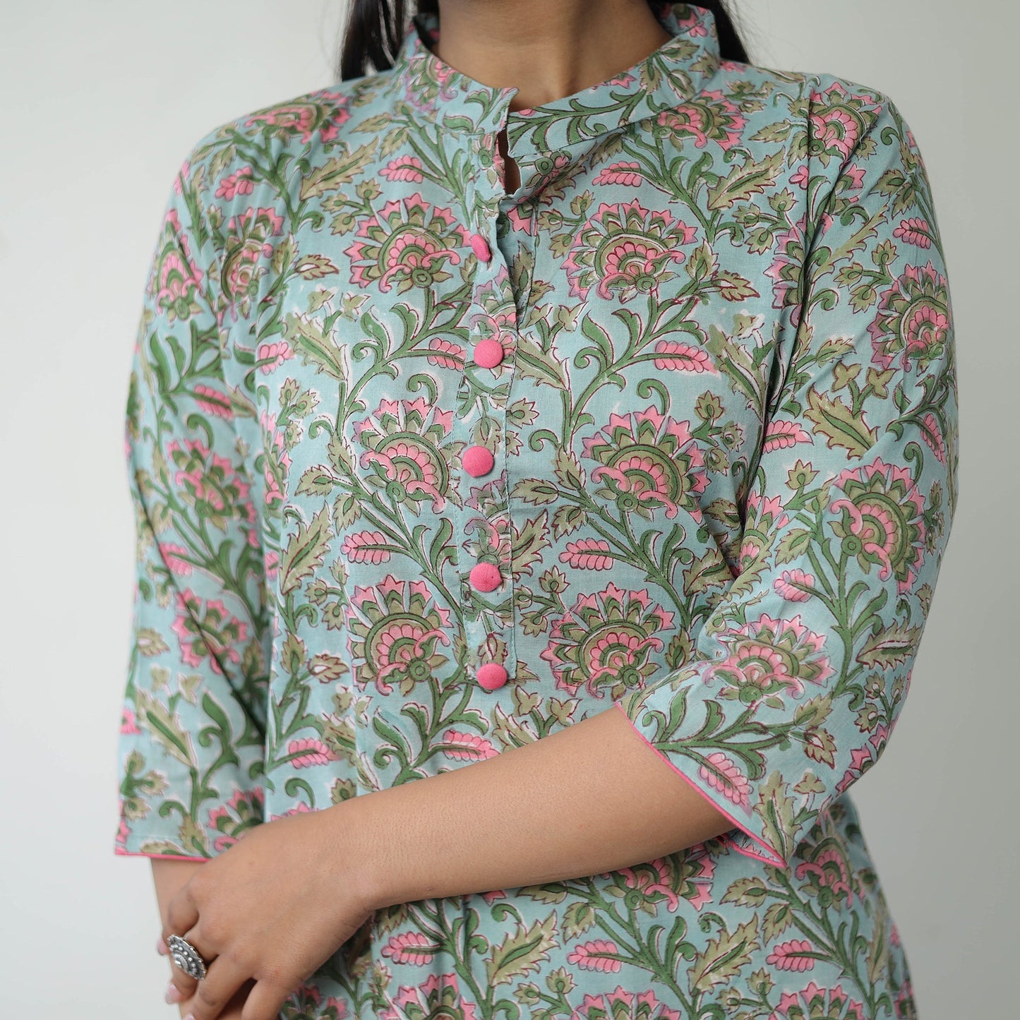 Buy Blue Sanganeri Block Printed Cotton Long Kurta Online