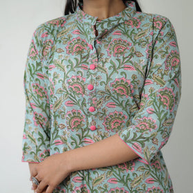 Buy Blue Sanganeri Block Printed Cotton Long Kurta Online