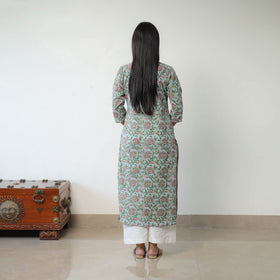 Buy Blue Sanganeri Block Printed Cotton Long Kurta Online