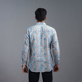 Blue Sanganeri Block Printed Cotton Men Full Sleeve Shirt