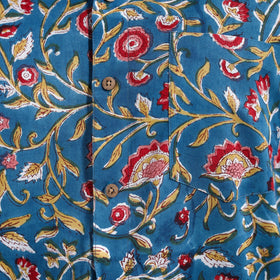Buy Blue Sanganeri Block Print Cotton Men Half Sleeve Shirt 