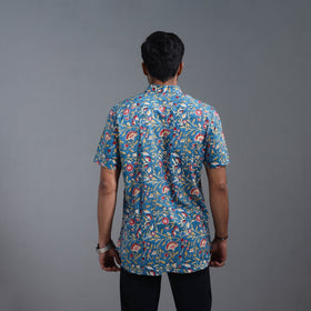 Buy Blue Sanganeri Block Print Cotton Men Half Sleeve Shirt 