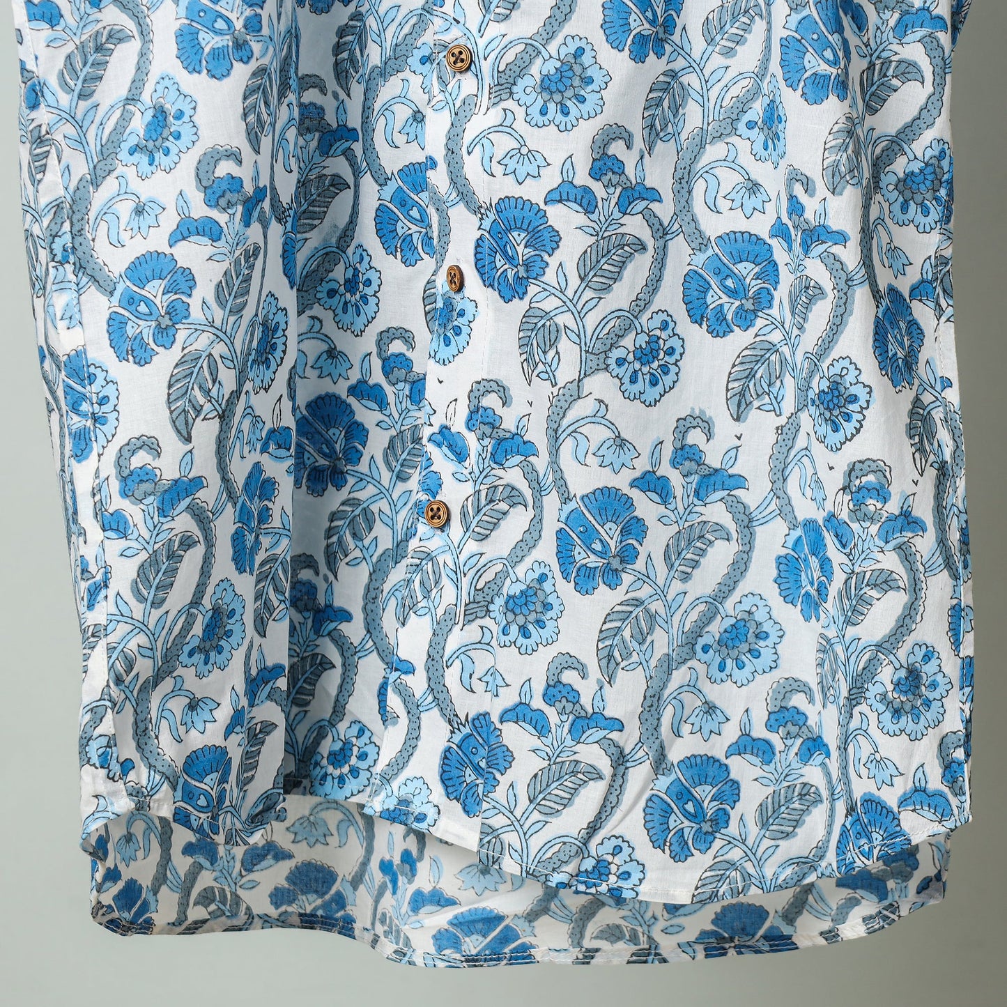 Blue - sanganeri block printed cotton men half sleeve shirt