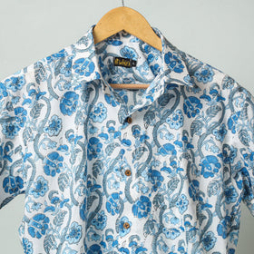 Blue - sanganeri block printed cotton men half sleeve shirt