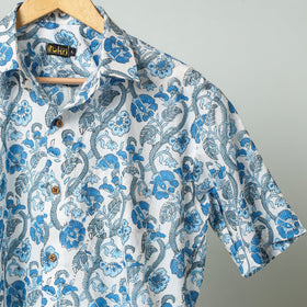 Blue - sanganeri block printed cotton men half sleeve shirt