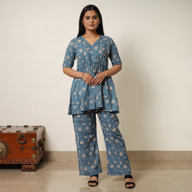 Blue - sanganeri block printed cotton co-ord set 08