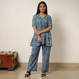 Blue - sanganeri block printed cotton co-ord set 08