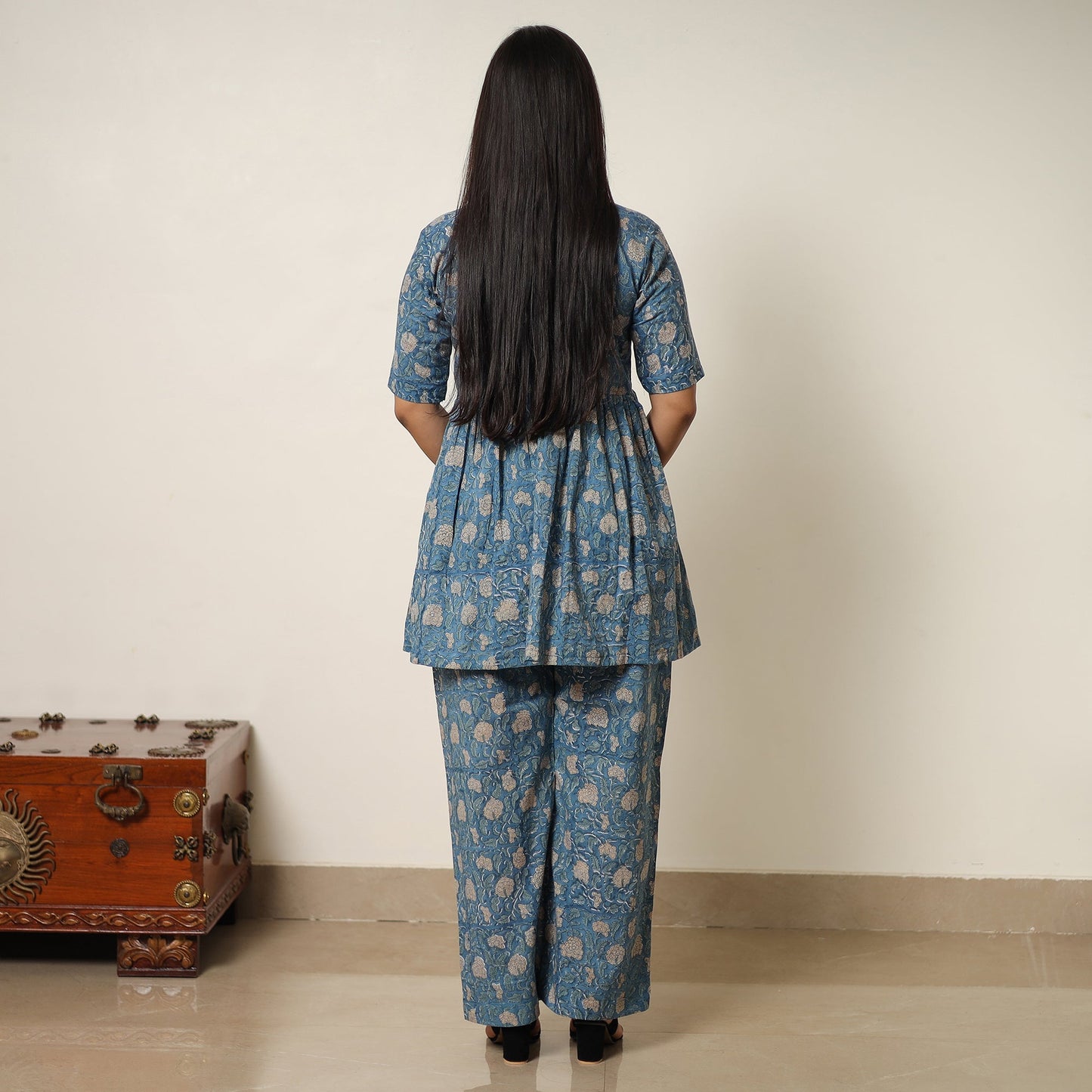 Blue - sanganeri block printed cotton co-ord set 08