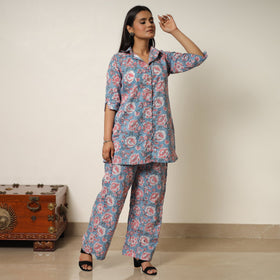 Blue - sanganeri block printed cotton co-ord set 14