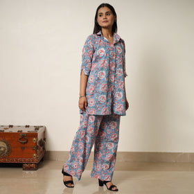 Blue - sanganeri block printed cotton co-ord set 14