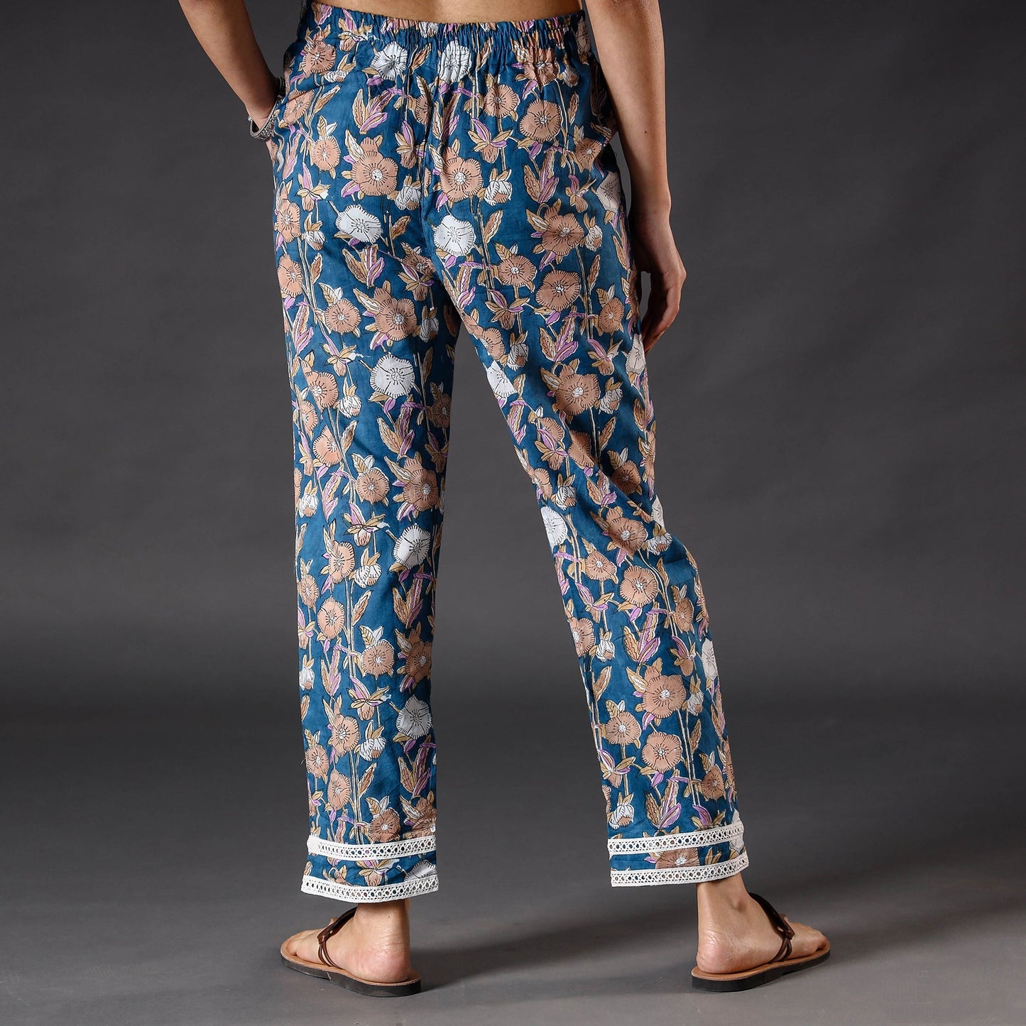 Buy Blue Sanganeri Block Printed Cotton Pant Online