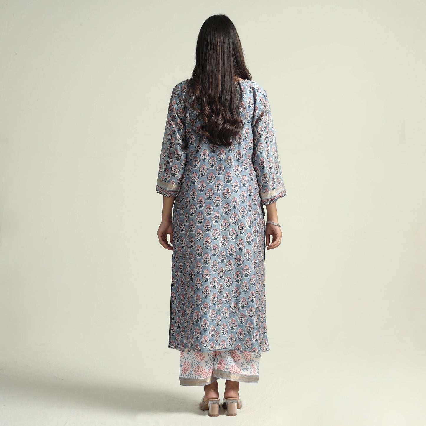 Sanganeri printed maheshwari silk kurta with palazzo &