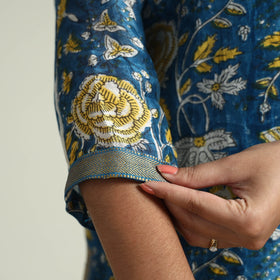 Buy Sanganeri Block Printed Maheshwari Silk Kurta with Palazzo & Dupatta Set Online at iTokri.com