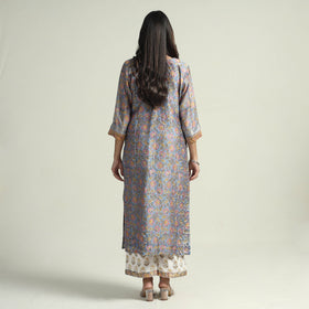Buy Sanganeri Block Printed Maheshwari Silk Kurta with Palazzo & Dupatta Set Online at iTokri.com